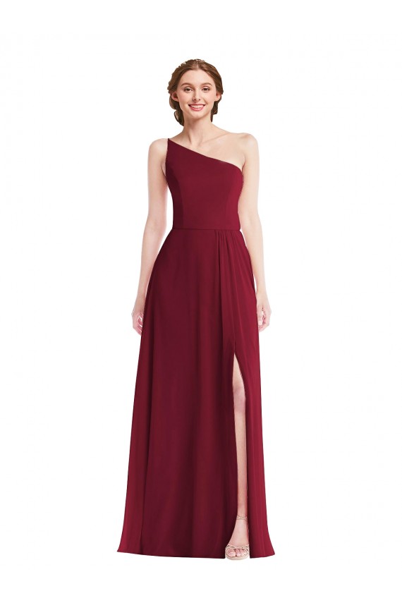 Purchase Soft Chiffon A-Line Long Sleeveless Shirred Front Slit Evening Dresses