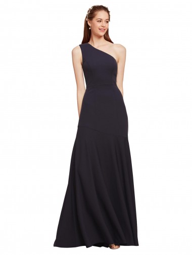 Purchase Stretch Crepe A-Line Long Sleeveless Dark Navy Prom Dresses