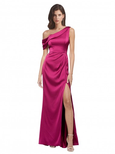 Purchase Stretch Satin A-Line Long Sleeveless Fuchsia Prom Dresses