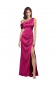 Purchase Stretch Satin A-Line Long Sleeveless Fuchsia Prom Dresses
