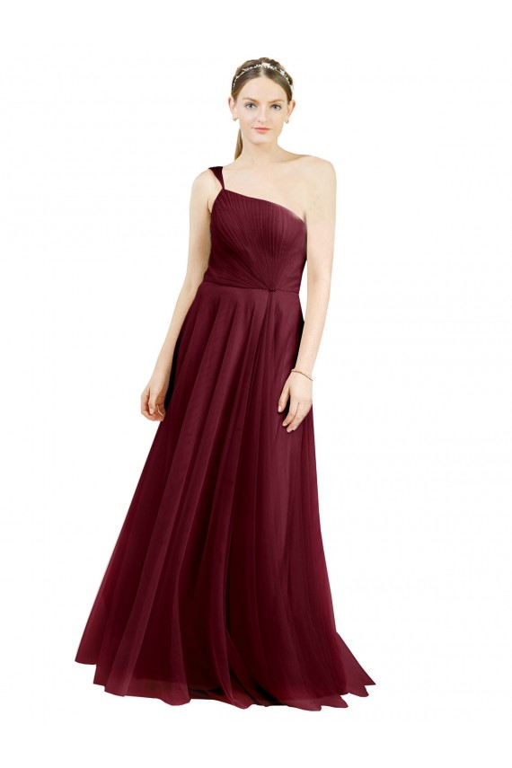 Purchase Tulle A-Line Long Sleeveless Burgundy Evening Dresses