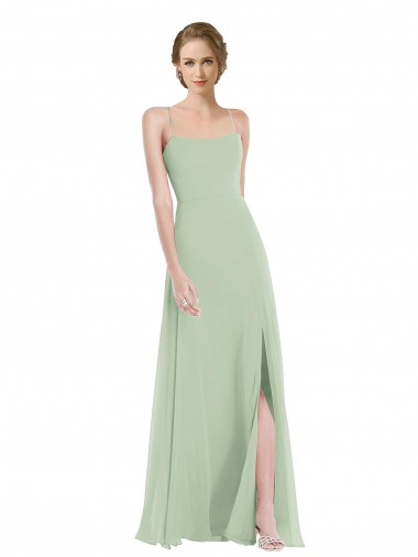 Purchase Soft Chiffon A-Line Long Sleeveless Criss Cross Back Front Slit Evening Dresses