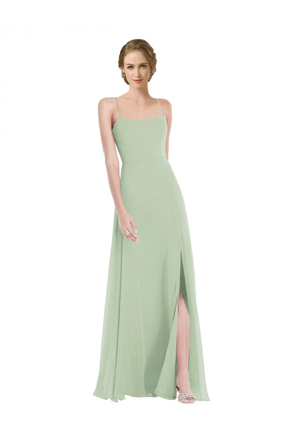 Purchase Soft Chiffon A-Line Long Sleeveless Criss Cross Back Front Slit Evening Dresses