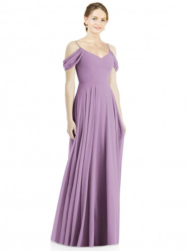 Purchase Soft Chiffon A-Line Long Sleeveless Off the Shoulder Open Back Evening Dresses