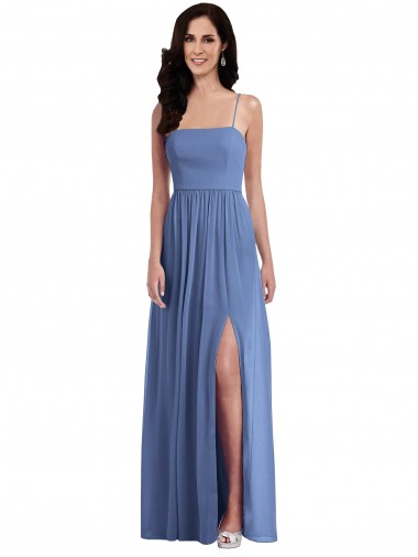 Purchase Soft Chiffon A-Line Long Sleeveless Low Back Front Slit Evening Dresses