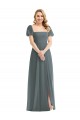 Purchase Soft Chiffon A-Line Long Puff Sleeves Semi Formal Evening Dress