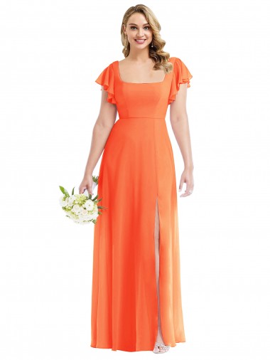 Purchase Soft Chiffon A-Line Long Flutter Sleeves Open Back Semi Formal Evening Dress