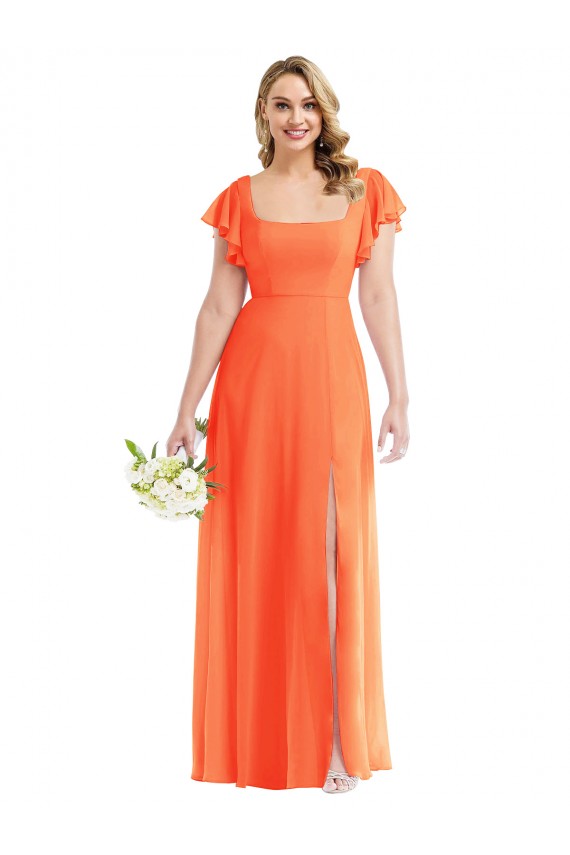 Purchase Soft Chiffon A-Line Long Flutter Sleeves Open Back Semi Formal Evening Dress