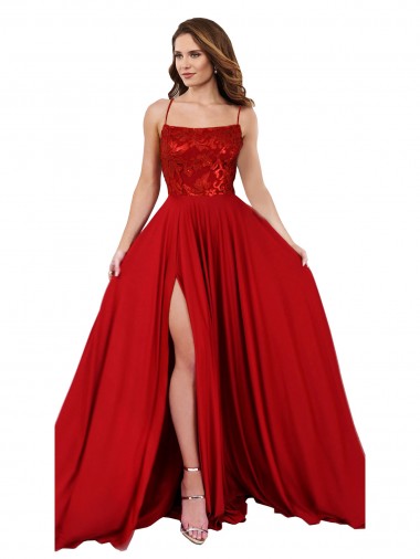 Purchase Spandex & Lace A-Line Long Sleeveless Criss Cross Open Back Semi Formal Evening Dress