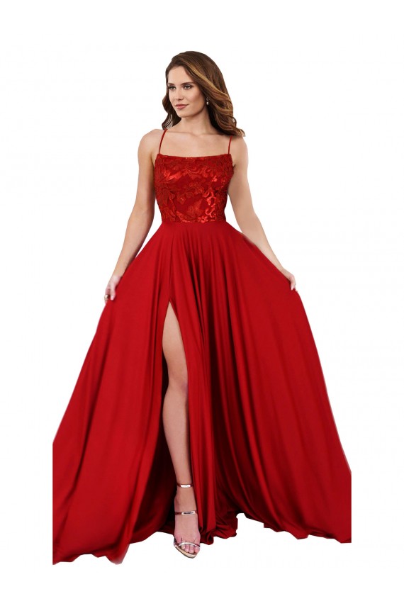 Purchase Spandex & Lace A-Line Long Sleeveless Criss Cross Open Back Semi Formal Evening Dress