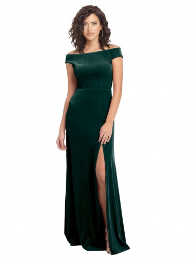 Purchase Stretch Velvet A-Line Long Cap Sleeves Formal Evening Dress