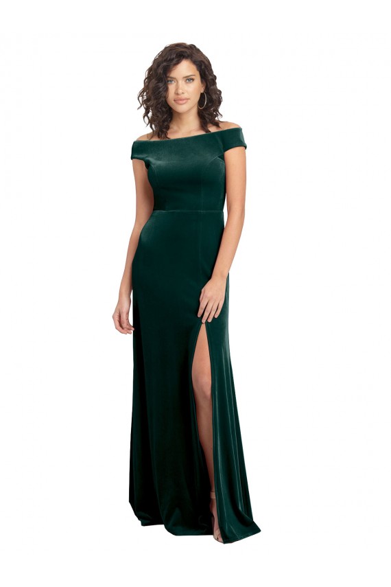 Purchase Stretch Velvet A-Line Long Cap Sleeves Formal Evening Dress