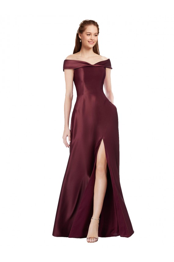 Purchase Satin A-Line Long Cap Sleeves Black Tie Evening Dress