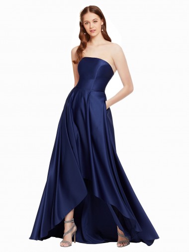 Purchase Satin A-Line Long Sleeveless Low Back High Low Evening Dress