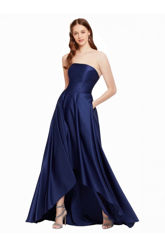 Purchase Satin A-Line Long Sleeveless Low Back High Low Evening Dress