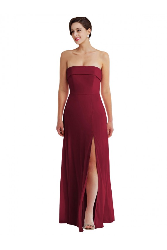 Purchase Soft Chiffon A-Line Long Sleeveless Low Back Burgundy Evening Dresses