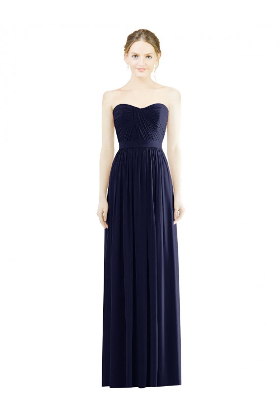 Purchase Soft Chiffon A-Line Long Sleeveless Dark Navy Evening Dresses