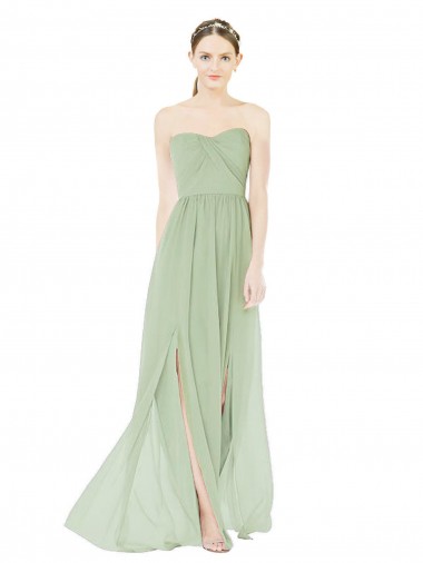 Purchase Soft Chiffon Long Sleeveless Low Back Front Slit Evening Dresses