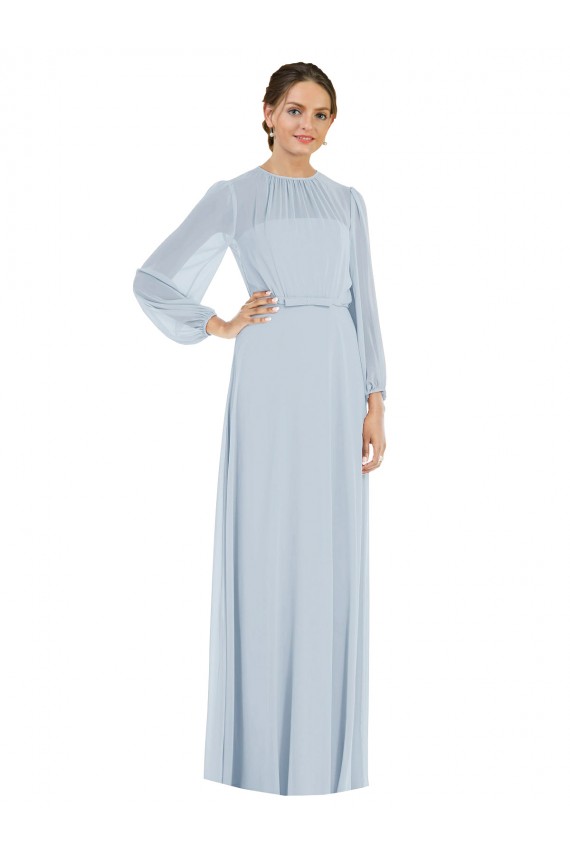 Purchase Soft Chiffon A-Line Long Puff Sleeves Keyhole Back Formal Evening Dress