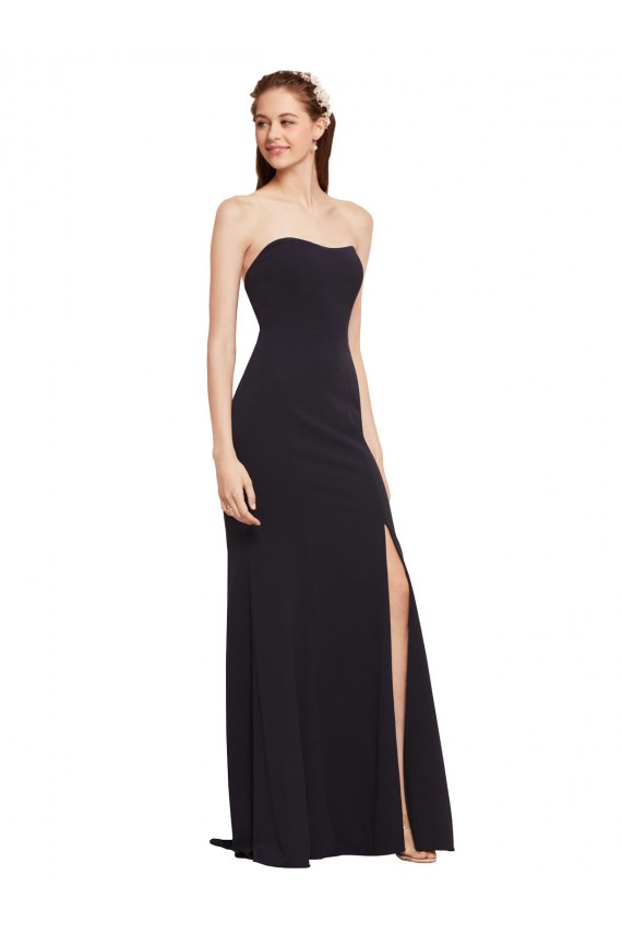 Purchase Stretch Crepe A-Line Long Sleeveless Low Back High Slit Prom Dresses