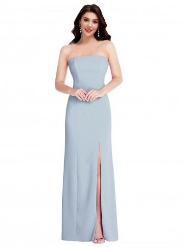 Purchase Stretch Crepe A-Line Long Sleeveless Low Back Front Slit Prom Dresses