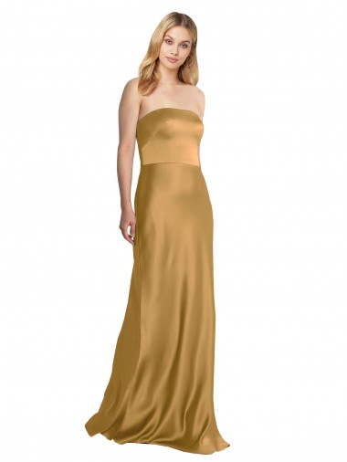 Purchase Stretch Satin A-Line Sleeveless Gold Formal Evening Dress