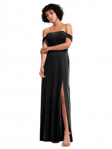 Purchase Stretch Velvet A-Line Sleeveless Black Formal Evening Dress