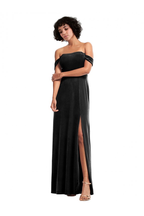 Purchase Stretch Velvet A-Line Sleeveless Black Formal Evening Dress