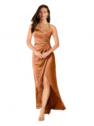 Purchase Silky Satin A-Line Long Sleeveless Low Back High Low Evening Dress