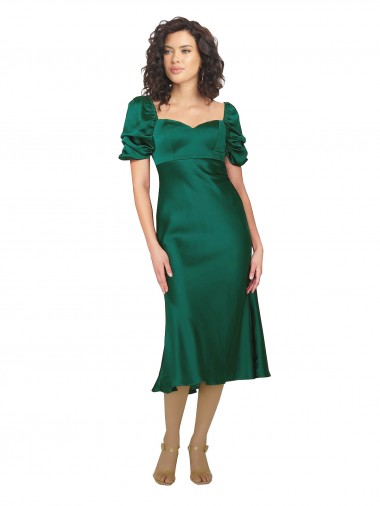 Purchase Silky Satin A-Line Midi Length Short Sleeves Low Back Formal Evening Dress