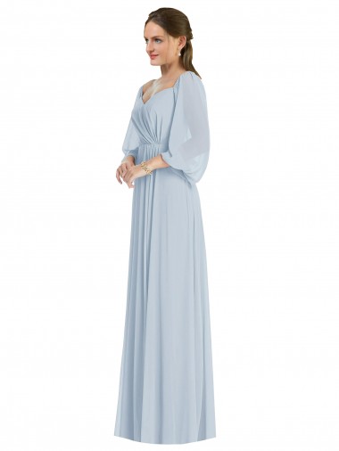 Purchase Soft Chiffon A-Line Long Puff Sleeves Formal Evening Dress