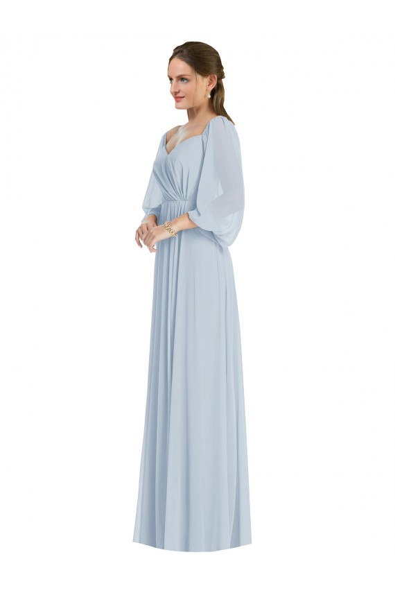 Purchase Soft Chiffon A-Line Long Puff Sleeves Formal Evening Dress