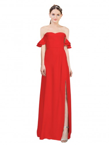 Purchase Stretch Crepe A-Line Long Sleeveless Side Slit Prom Dresses
