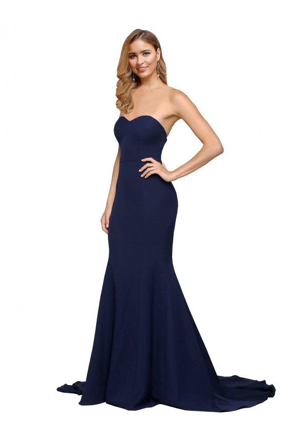 Purchase Stretch Crepe A-Line Sweep Train Sleeveless Low Back Formal Evening Dress