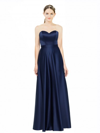 Purchase Stretch Satin A-Line Long Sleeveless Low Back Black Tie Evening Dress