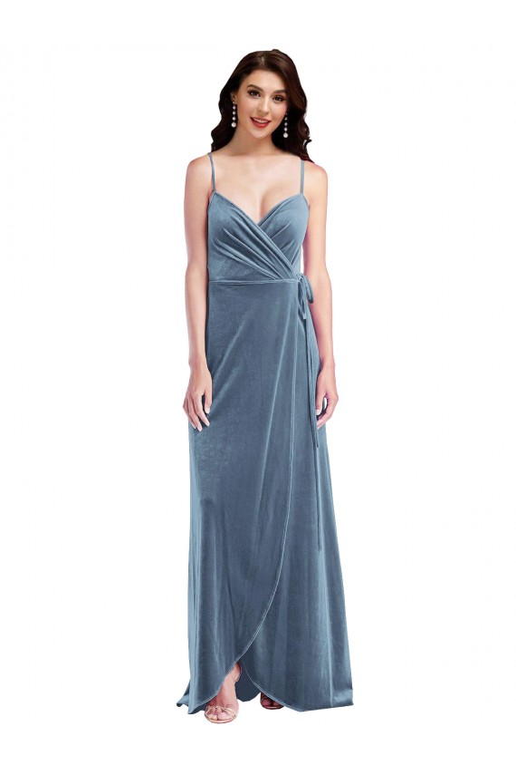 Purchase Stretch Velvet A-Line Long Sleeveless Low Back Semi Formal Evening Dress