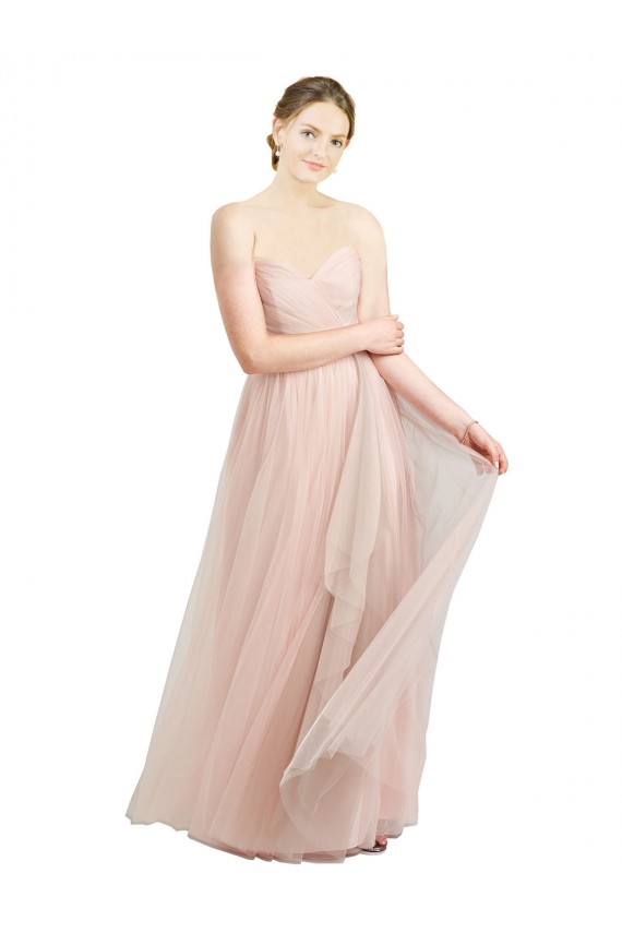 Purchase Tulle A-Line Long Sleeveless Pink Evening Dress