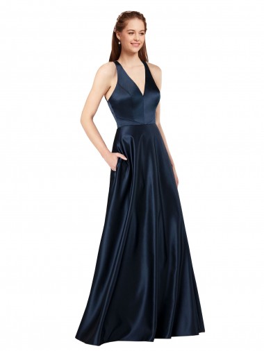 Purchase Satin A-Line Long Sleeveless Keyhole Back Formal Evening Dress