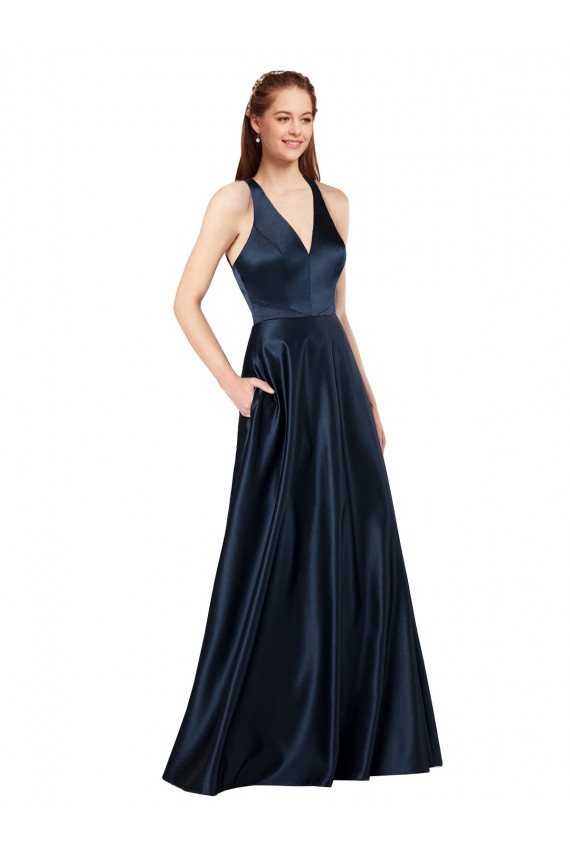 Purchase Satin A-Line Long Sleeveless Keyhole Back Formal Evening Dress