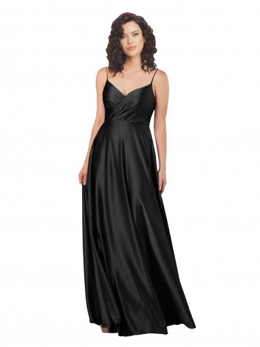 Purchase Silky Satin A-Line Long Sleeveless V-Neck Low Back Prom Dresses
