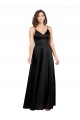 Purchase Silky Satin A-Line Long Sleeveless V-Back Black Prom Dresses