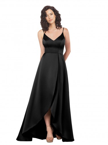 Purchase Silky Satin A-Line Sleeveless Black High Low Evening Dress