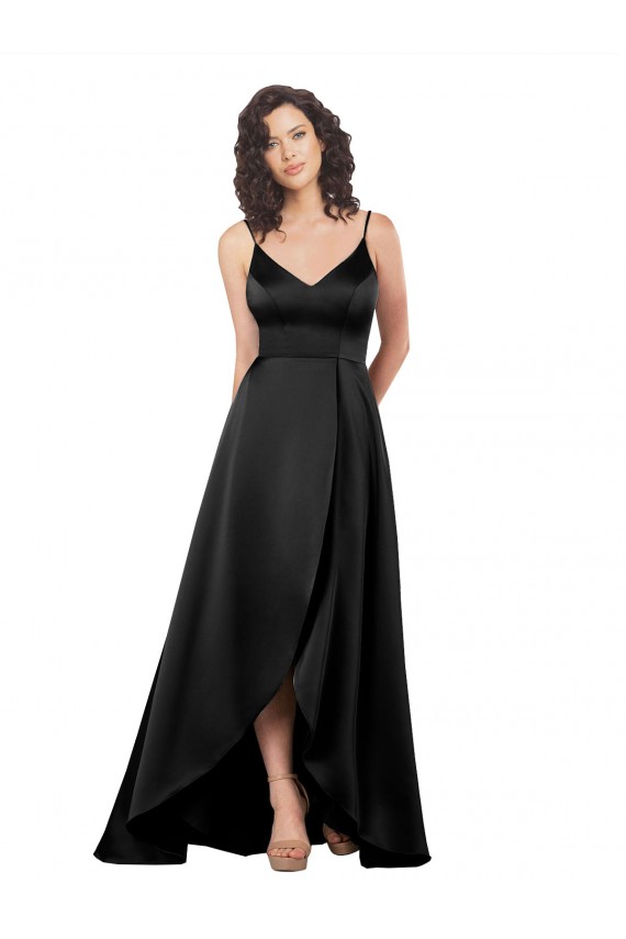 Purchase Silky Satin A-Line Sleeveless Black High Low Evening Dress