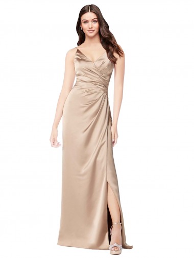 Purchase Silky Satin A-Line Long Sleeveless Low Back Champagne Pink Prom Dresses