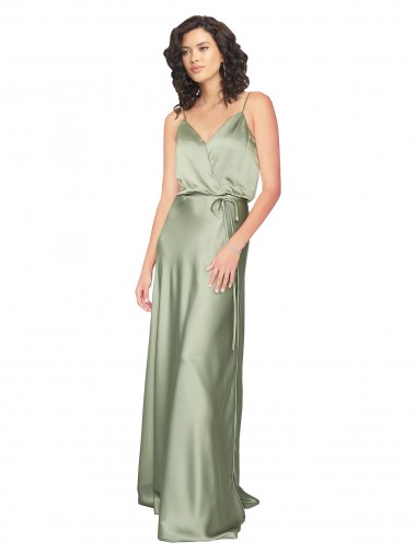 Purchase Silky Satin A-Line Long Sleeveless V-Back Formal Evening Dress