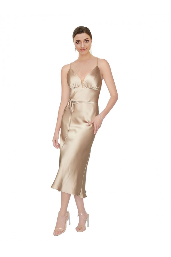 Purchase Silky Satin A-Line Midi Length Sleeveless Formal Evening Dress