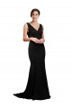 Purchase Silky Satin A-Line Sweep Train Sleeveless Low Back Black Prom Dresses
