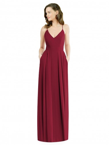 Purchase Soft Chiffon A-Line Long Sleeveless Open Back Burgundy Evening Dresses