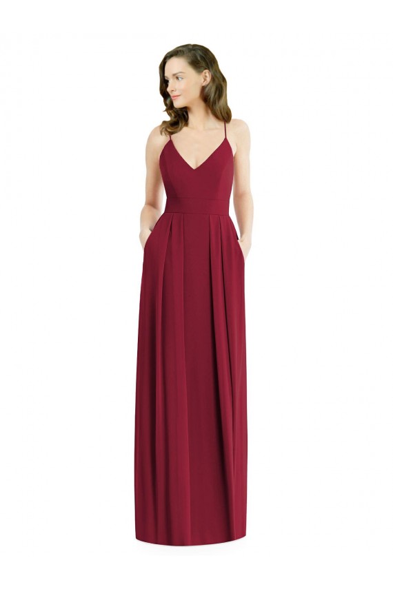 Purchase Soft Chiffon A-Line Long Sleeveless Open Back Burgundy Evening Dresses