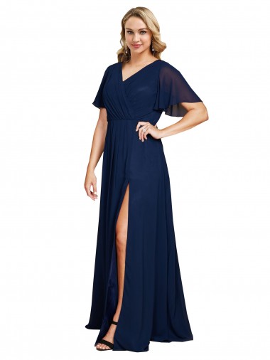Purchase Soft Chiffon A-Line Long Short Flutter Sleeves Plus Size Formal Evening Dress